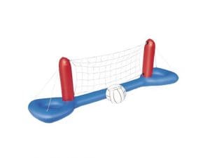 VOLLEYBOLLNÄT FLYTANDE med blå bas och röda stolpar.
