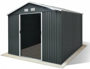 REDSKAPSBOD HAVEN 200 x 270 CM, mörkgrå metallbod med dubbla skjutdörrar.