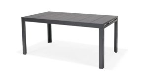 BORD ESSENCE ALU 156-246 x 95 cm, rektangulärt svart bord med fyra ben på vit botten.