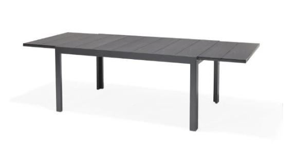 BORD ESSENCE ALU 156-246x95 cm: svart rektangulärt utdragbart matbord, fyra ben, vit bordsskiva.