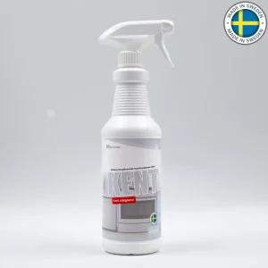 Vit sprayflaska med texten ”KENT” och en etikett med texten ”Made in Sweden” i det övre högra hörnet.